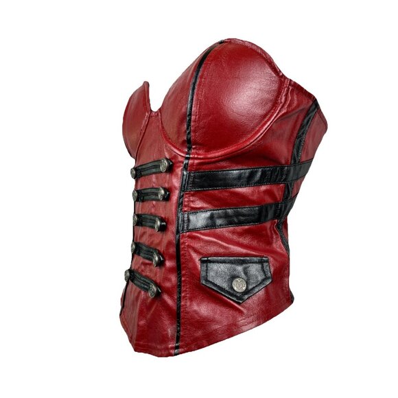 L Vintage Lip Service Vice Red Bustier Corset Military Steampunk Goth - Picture 3 of 7